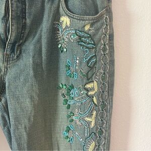 Embroidered Boyfriend Jeans in Blue and Green